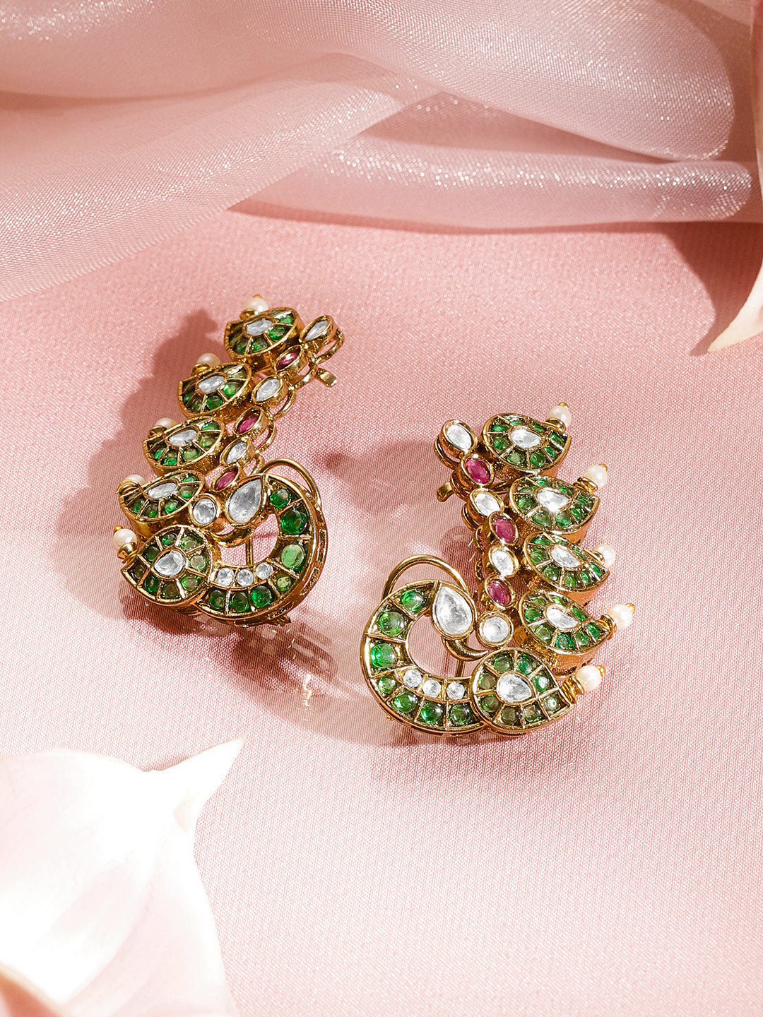 Ornate Peacock Kundan Festive Earcuffs