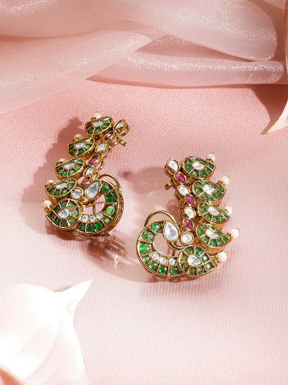 Ornate Peacock Kundan Festive Earcuffs