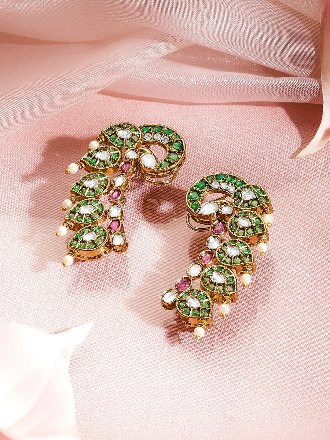 Ornate Peacock Kundan Festive Earcuffs