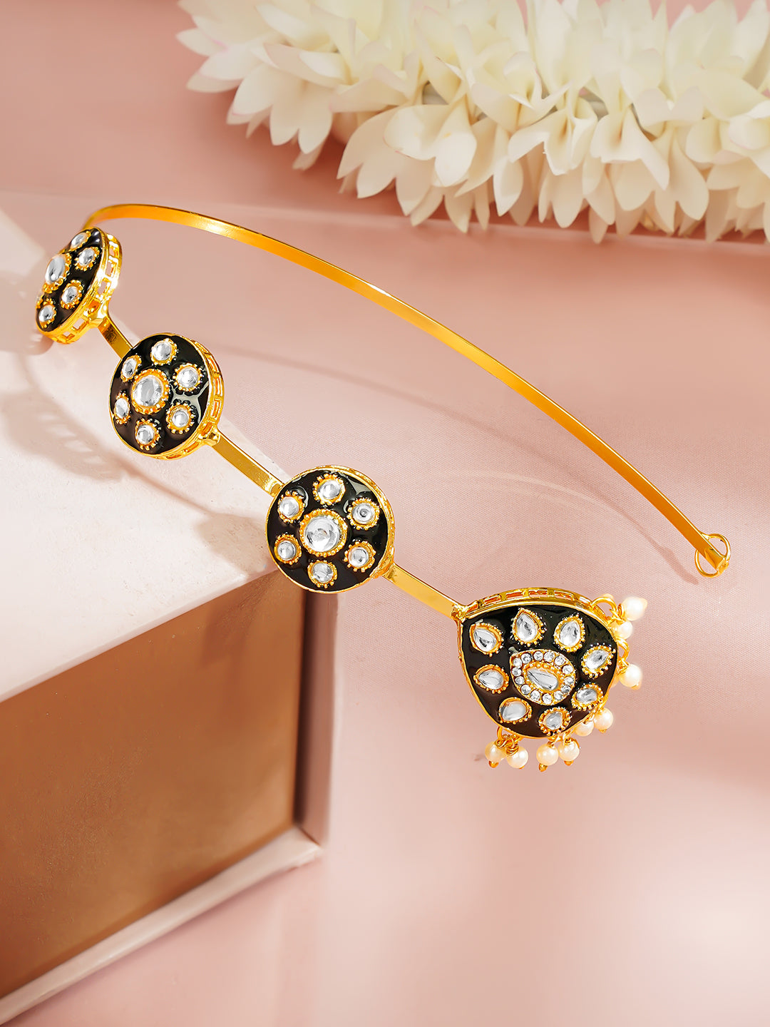 Gold Plated Black Enamel Kundan Bridal Maang Tikka
