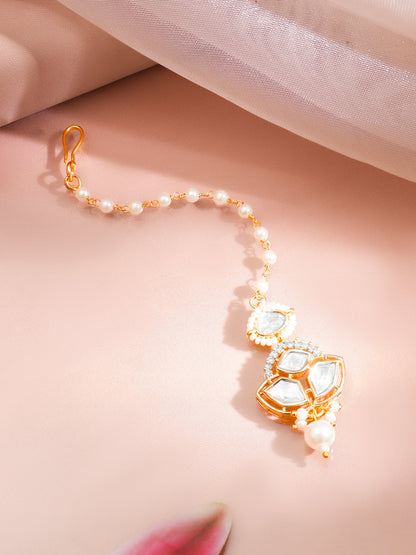 Gold Kundan Pearl Maang Tikka