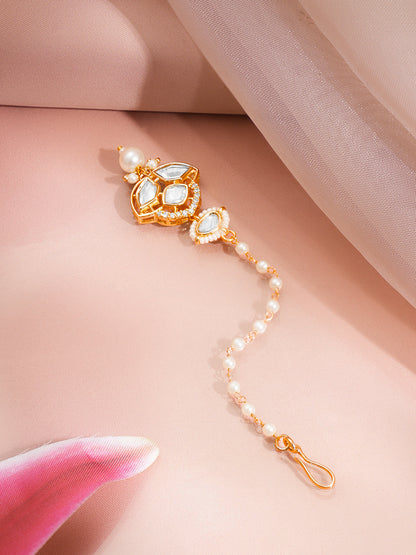 Gold Kundan Pearl Maang Tikka
