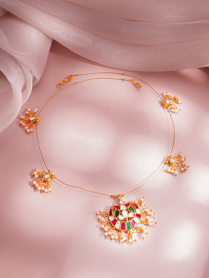 Gold Kundan Meenakari Pendant Necklace