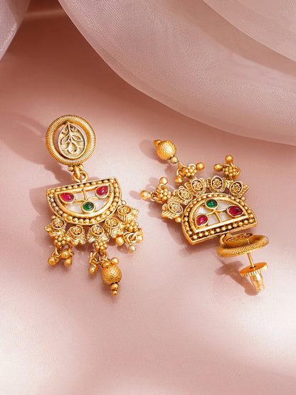 Gold Plated Meenakari Pearl Beaded Floral Necklace Set with Earrings