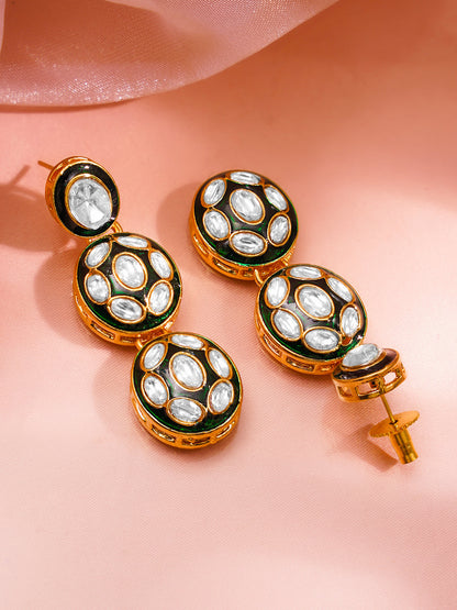 Gold Brass Kundan &amp; Enamel Statement 18K Gold Plated Necklace Set