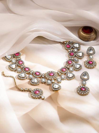 Luxury Magenta Kundan Bridal Necklace Set