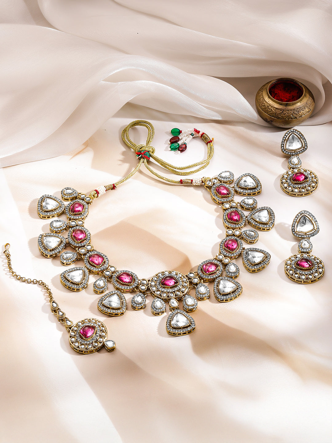Luxury Magenta Kundan Bridal Necklace Set