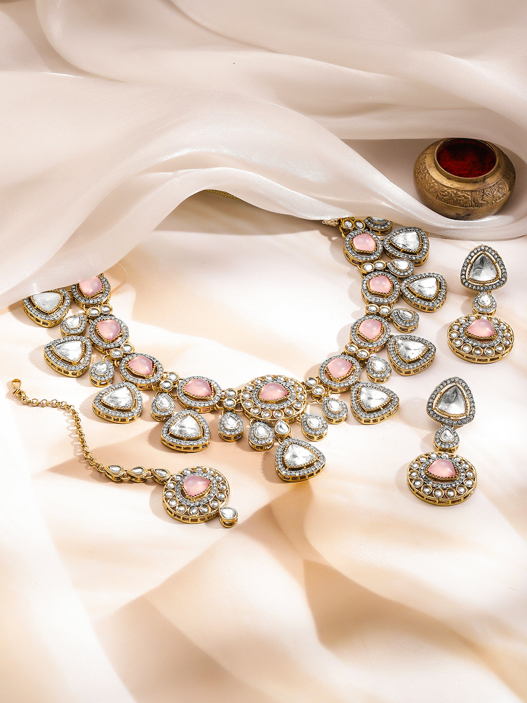 Luxury Pastel Kundan Bridal Necklace Set