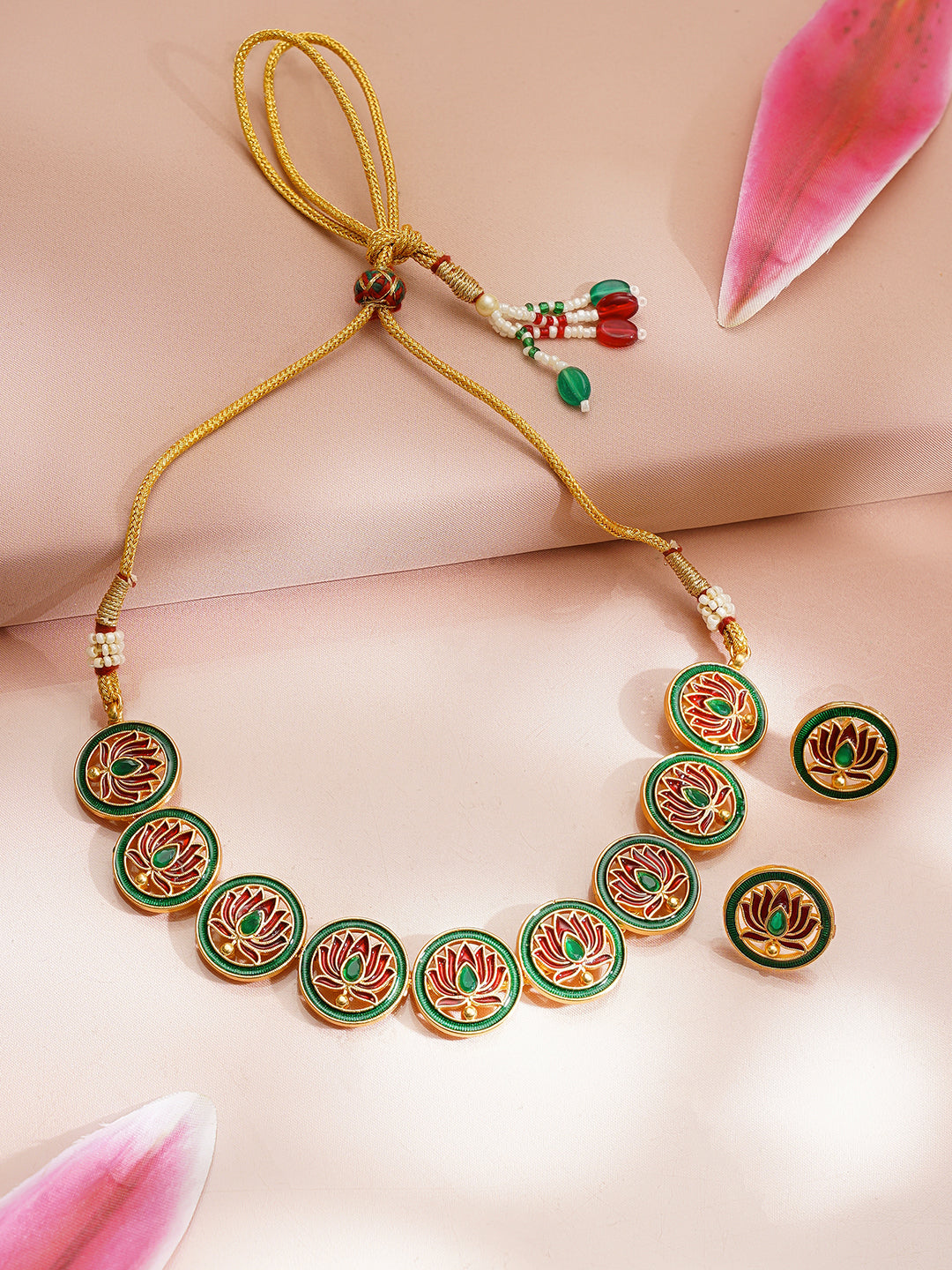 Gold Plated Lotus Motif Round Necklace Set