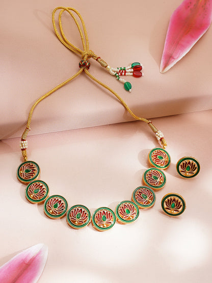 Gold Plated Lotus Motif Round Necklace Set