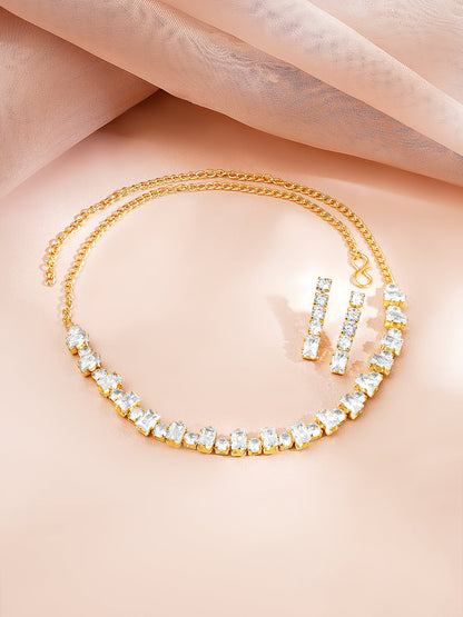 Gold Plated Crystal Baguette Choker Necklace Set
