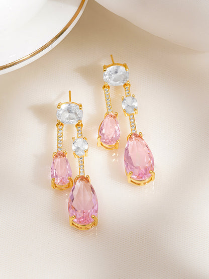 Rose Blush Crystal Statement Drop Earrings