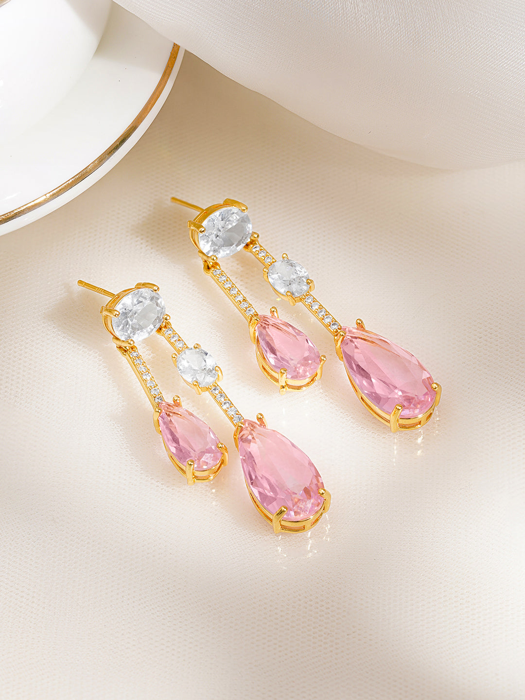 Rose Blush Crystal Statement Drop Earrings