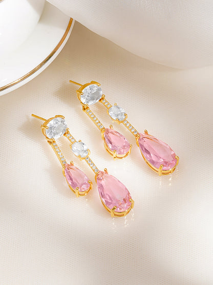 Rose Blush Crystal Statement Drop Earrings