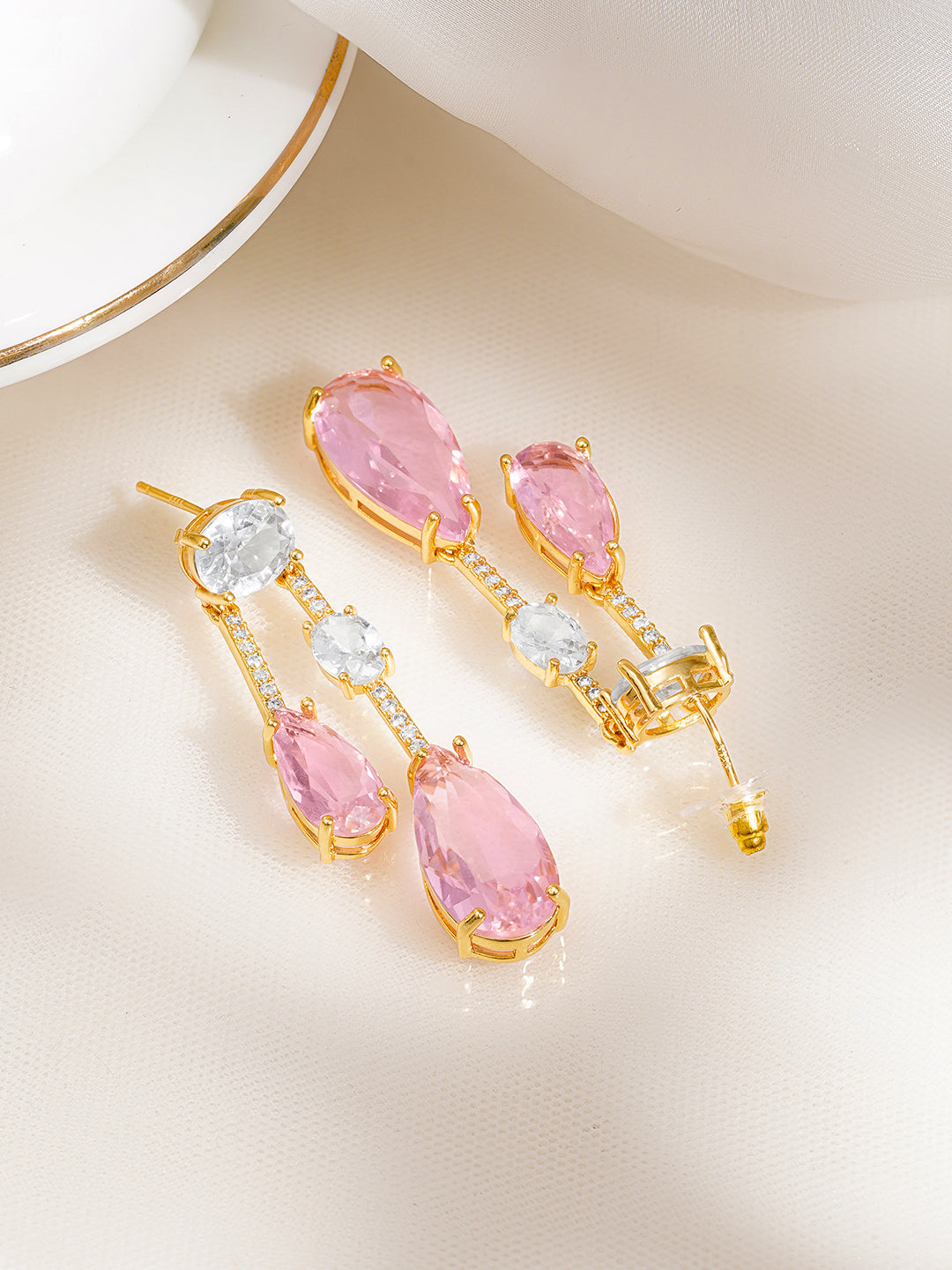 Rose Blush Crystal Statement Drop Earrings