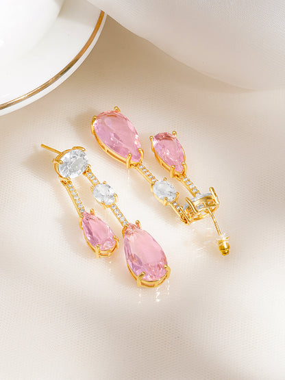 Rose Blush Crystal Statement Drop Earrings