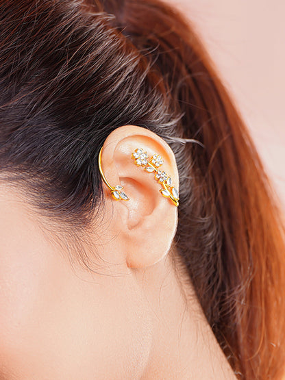 Golden Blossom Crystal Ear Cuffs