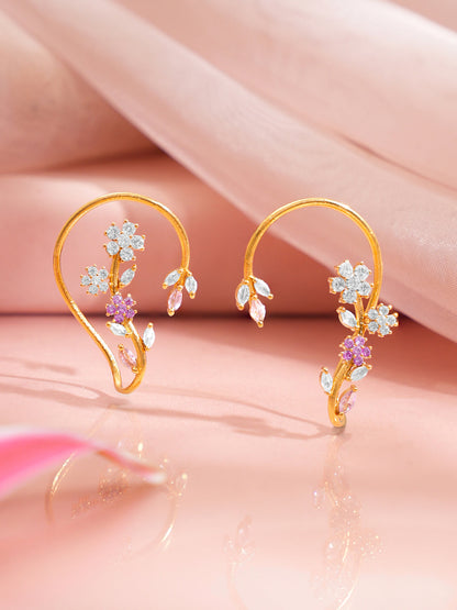 Golden Blossom Crystal Ear Cuffs