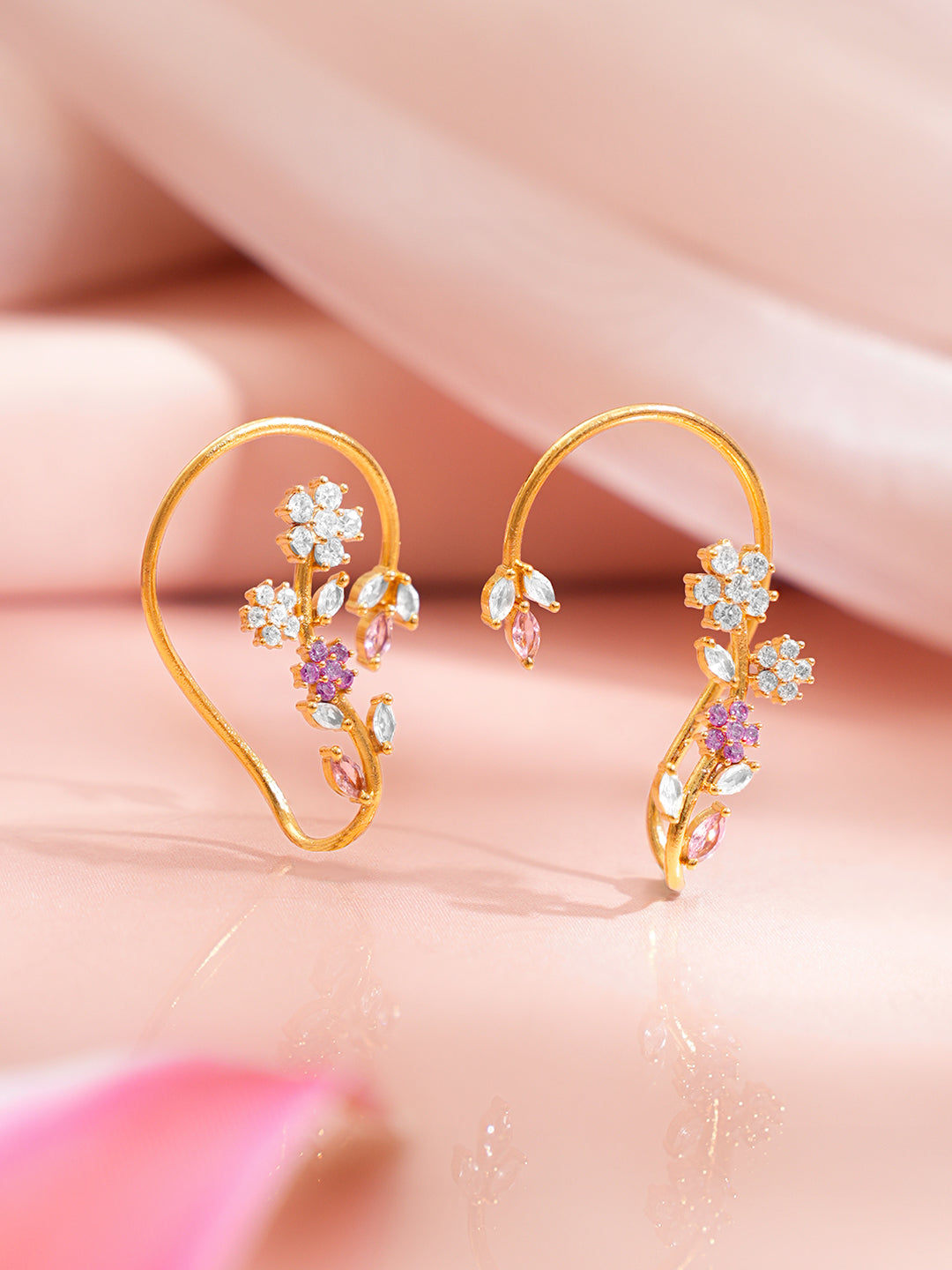 Golden Blossom Crystal Ear Cuffs