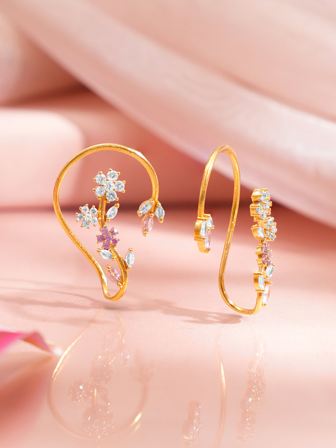 Golden Blossom Crystal Ear Cuffs