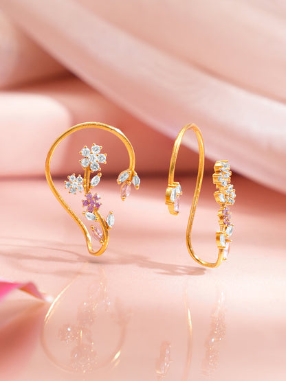 Golden Blossom Crystal Ear Cuffs