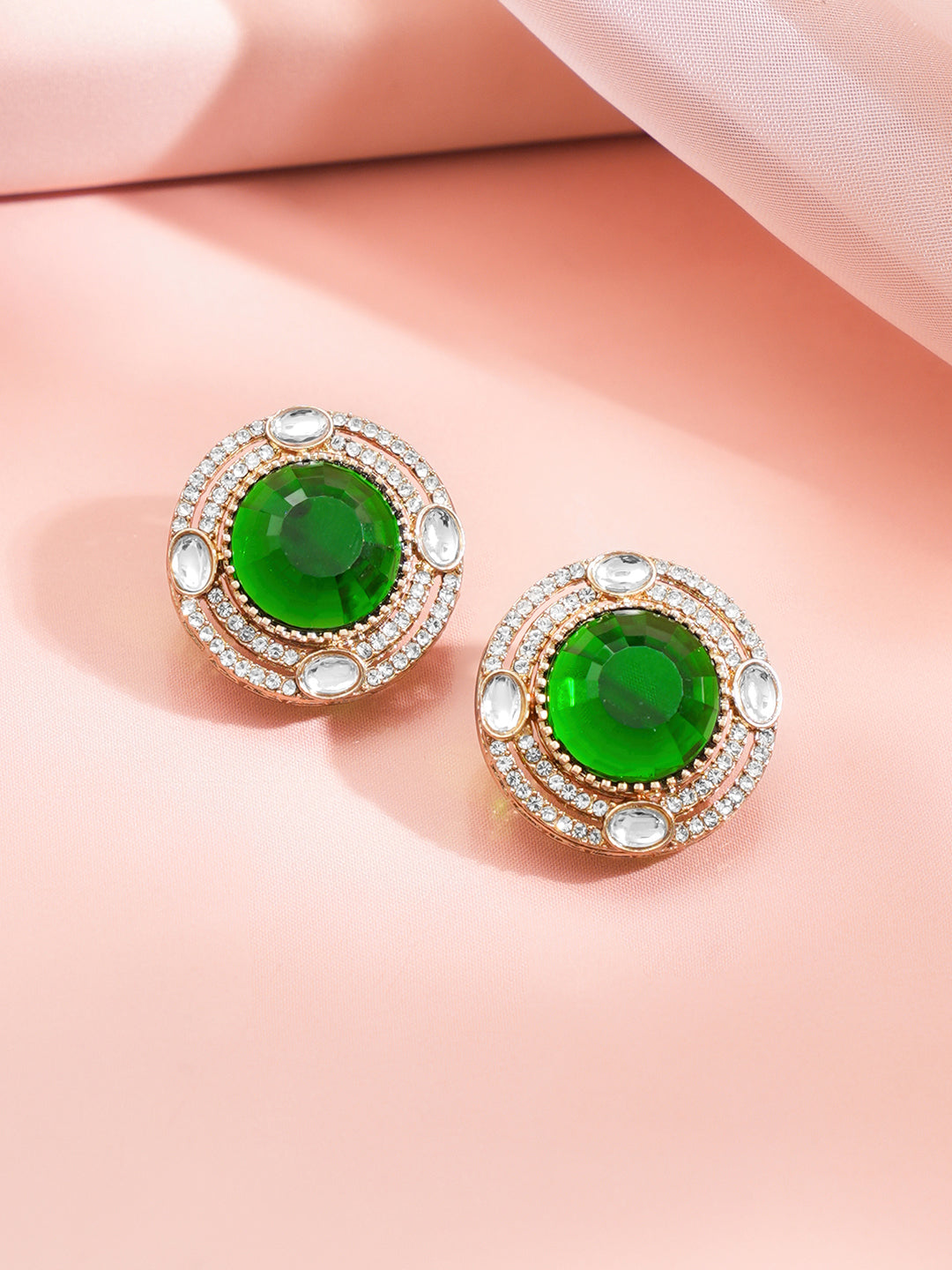 Emerald Glow Oversized Statement Stud