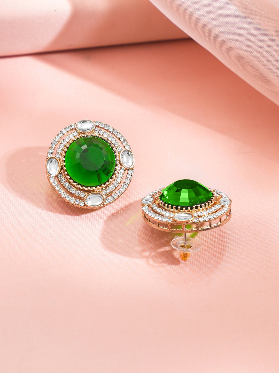 Emerald Glow Oversized Statement Stud