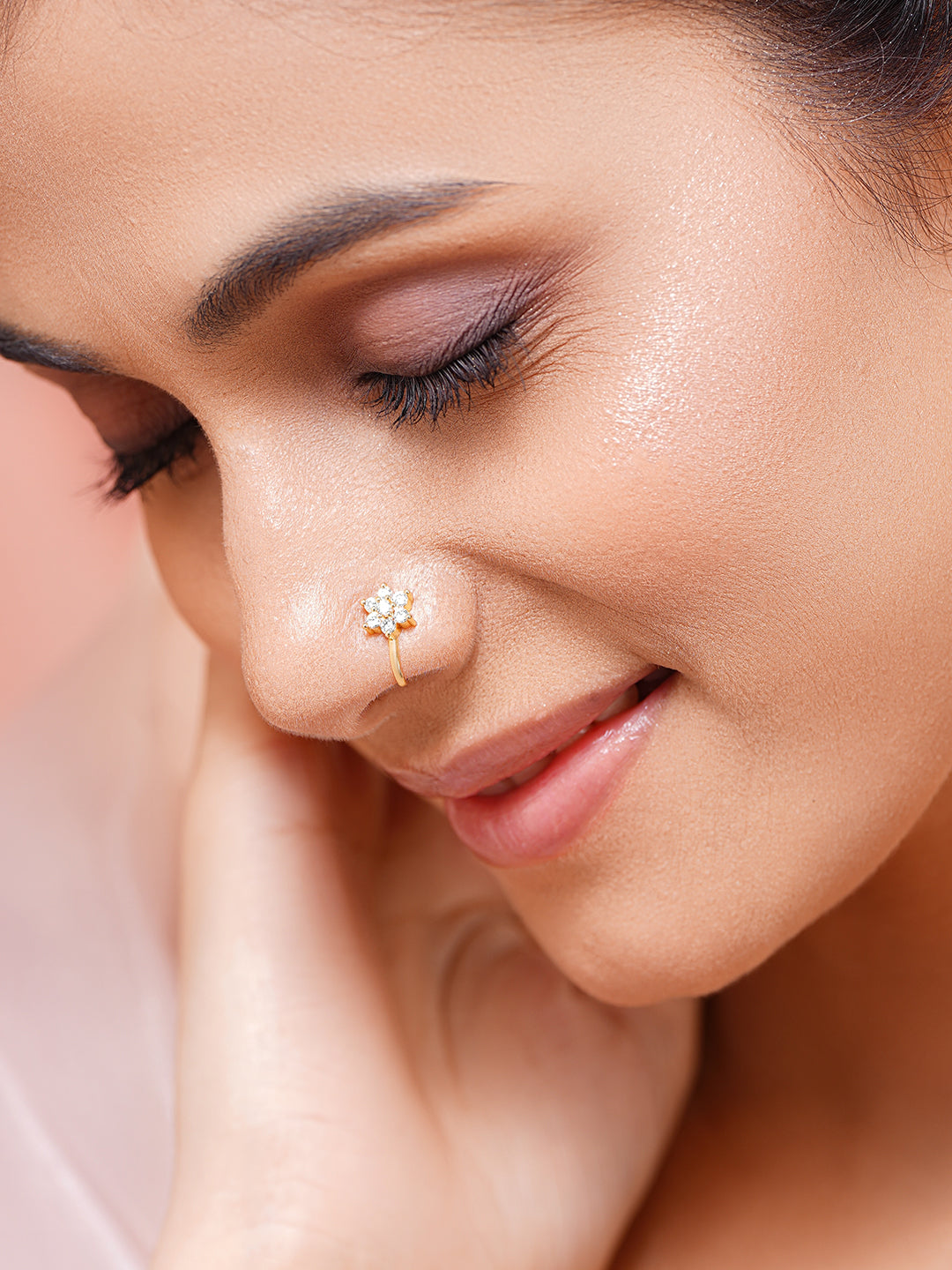 Set of 3 Gold Plated Floral American Diamond Zirconia Nose Accessories