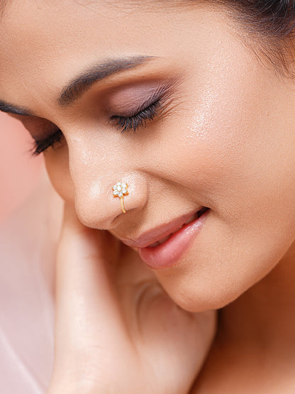 Set of 3 Gold Plated Floral American Diamond Zirconia Nose Accessories