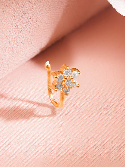 Set of 3 Gold Plated Floral American Diamond Zirconia Nose Accessories