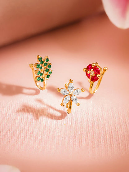 Leafy Floral Zirconia Studded Nose Pins