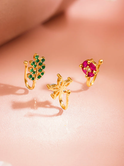 Leafy Floral Zirconia Studded Nose Pins