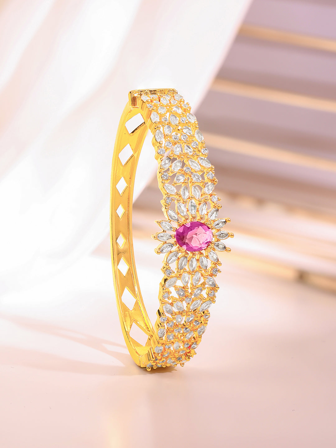 Gold Plated Blush Zirconia Bloom Bangle