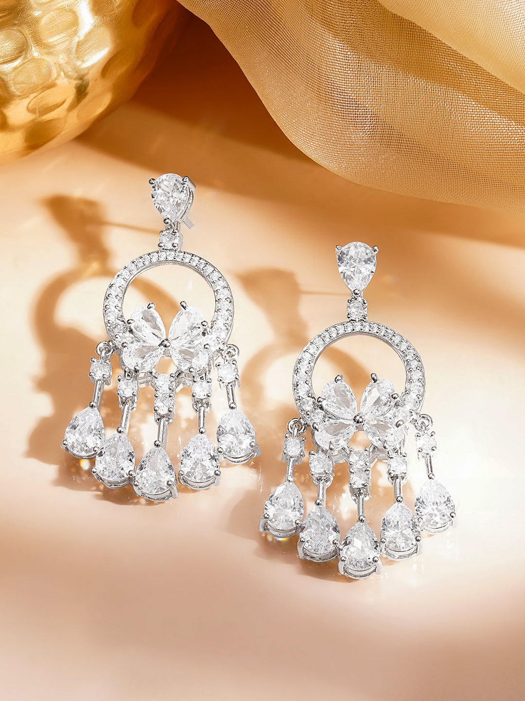 Zirconia Floral Cascade Dangler Earrings