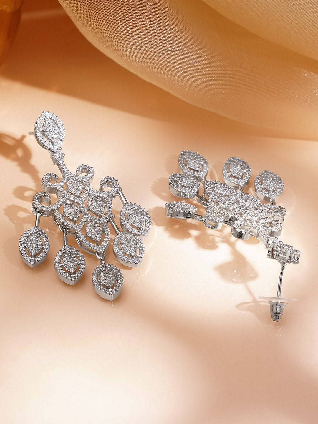 Silver CZ Cascade Chandelier Earrings