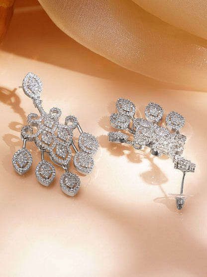 Silver CZ Cascade Chandelier Earrings