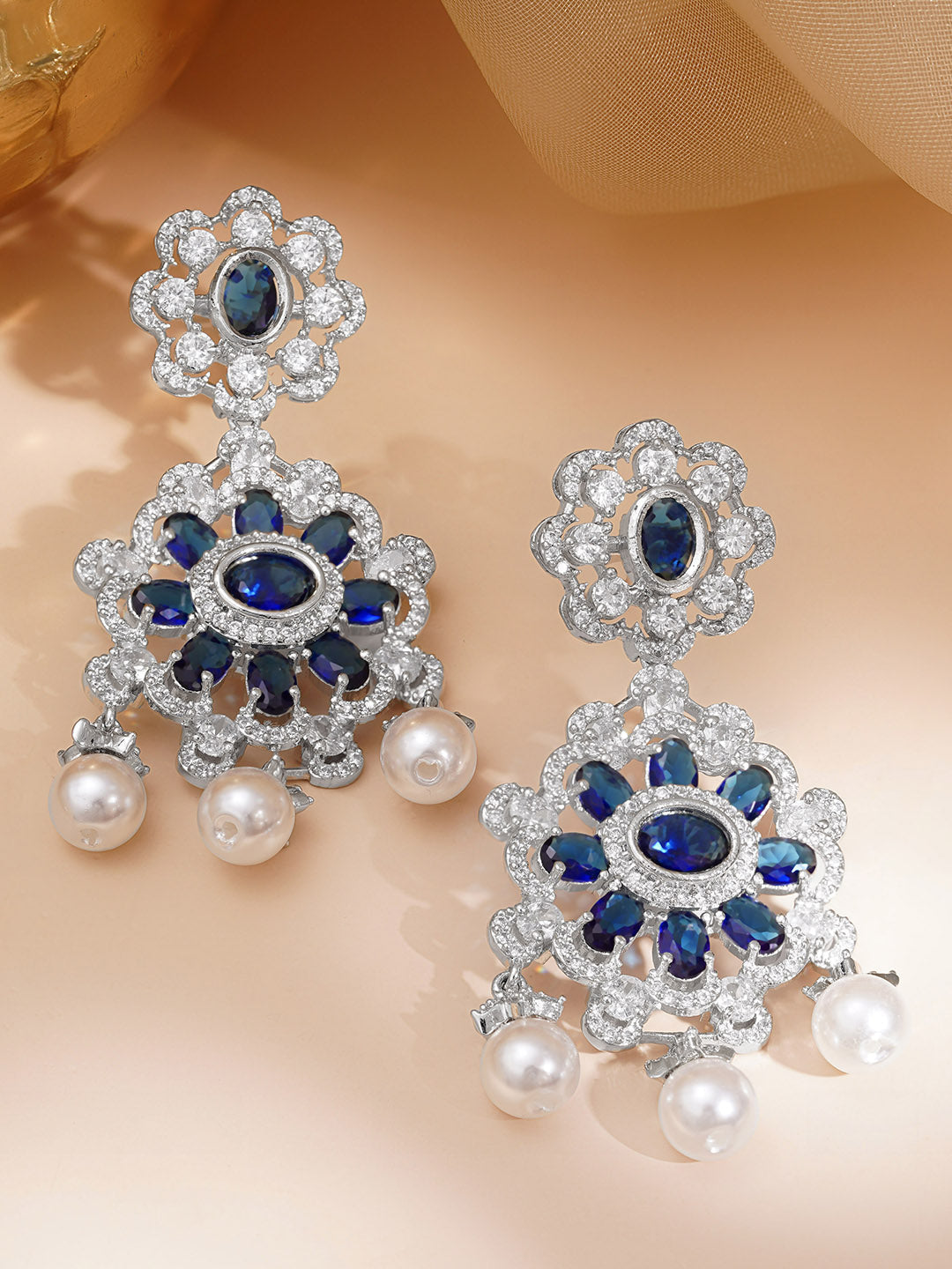Midnight Bloom Pearl Dangler Earrings