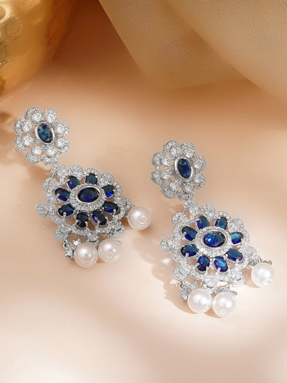 Midnight Bloom Pearl Dangler Earrings