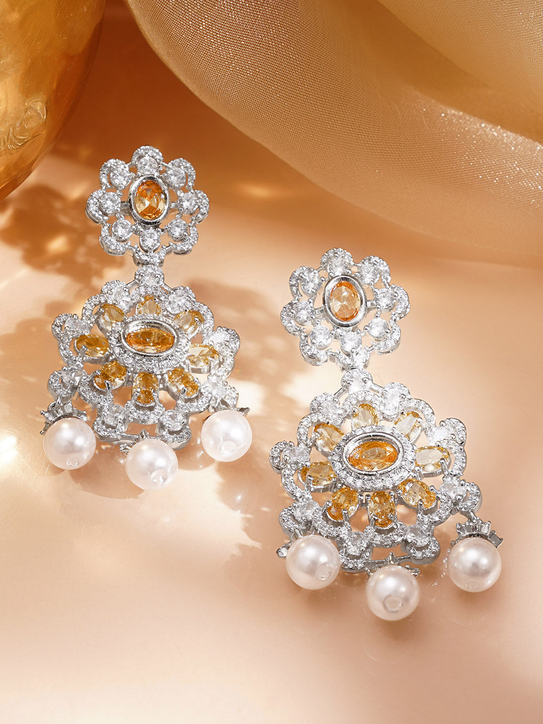 Champagne Bloom Pearl Dangler Earrings