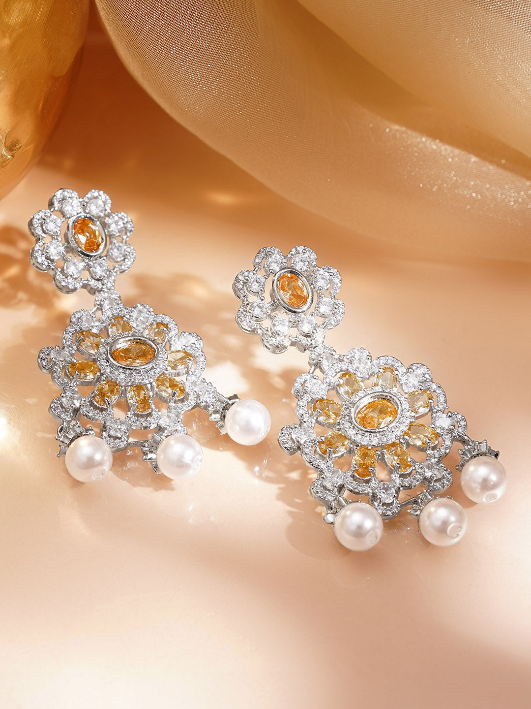 Champagne Bloom Pearl Dangler Earrings