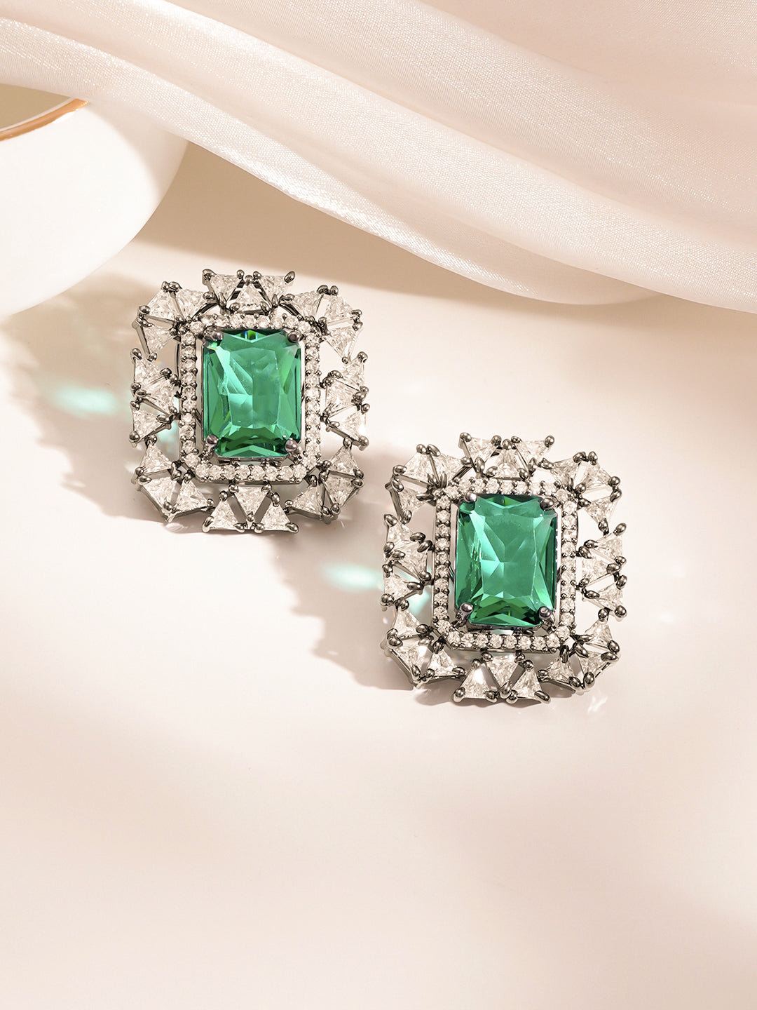 Emerald Glow Statement Stud Earrings
