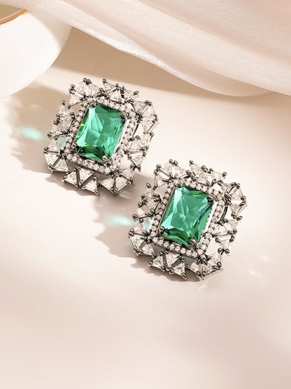 Emerald Glow Statement Stud Earrings