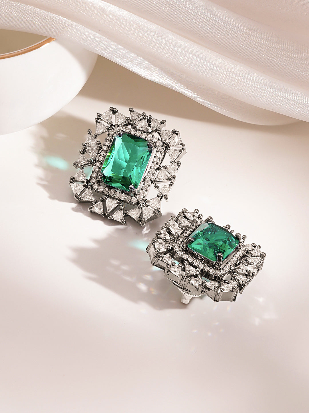 Emerald Glow Statement Stud Earrings