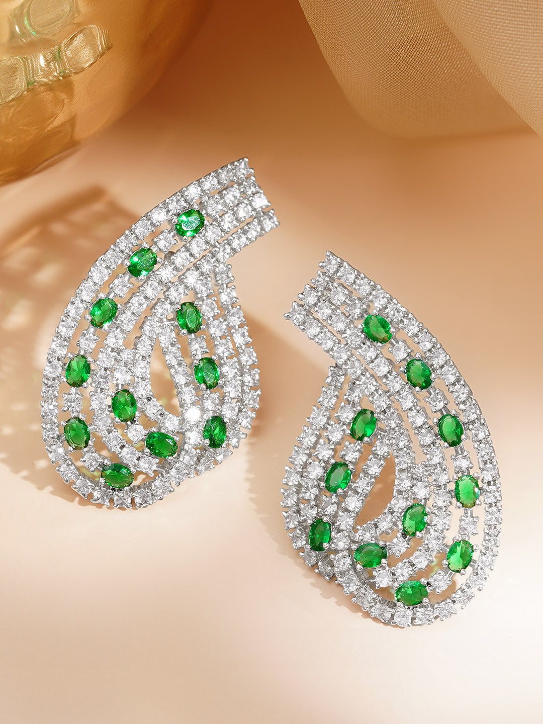 Emerald Spark Oversized Glam Stud Earrings