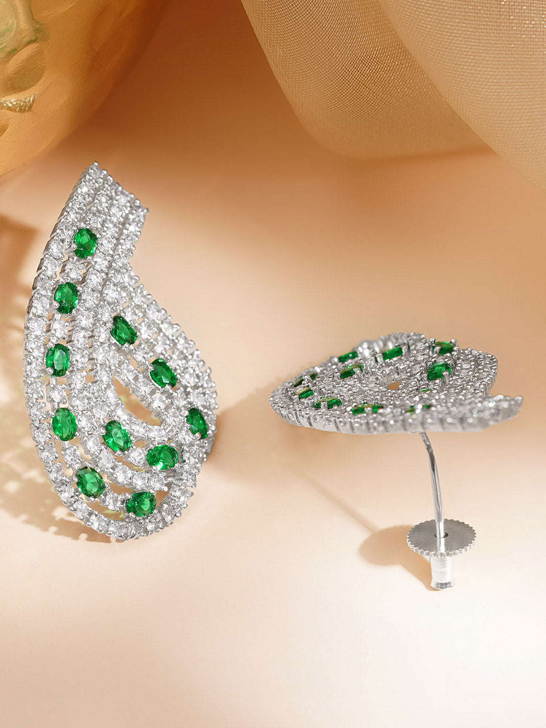 Emerald Spark Oversized Glam Stud Earrings