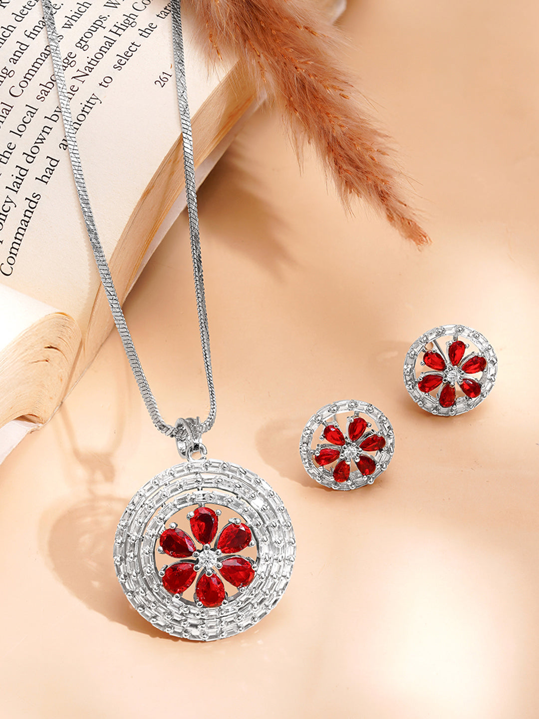 Ruby Bloom Sparkle Pendant Set