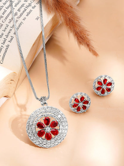 Ruby Bloom Sparkle Pendant Set