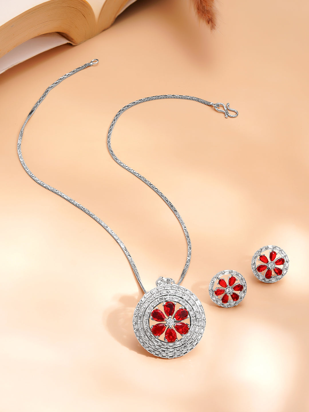 Ruby Bloom Sparkle Pendant Set
