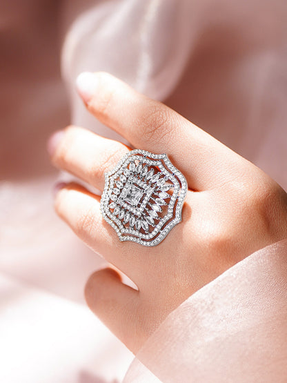 American Diamond Floral Statement Adjustable Ring