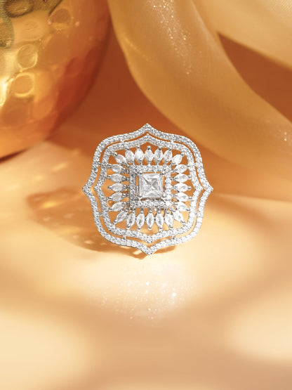 American Diamond Floral Statement Adjustable Ring